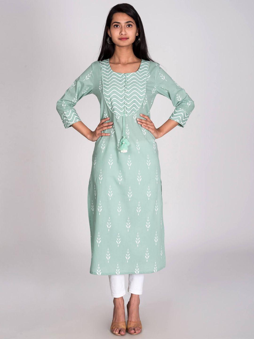 swasti women green & jet stream geometric embellished cold-shoulder sleeves chikankari floral kurta