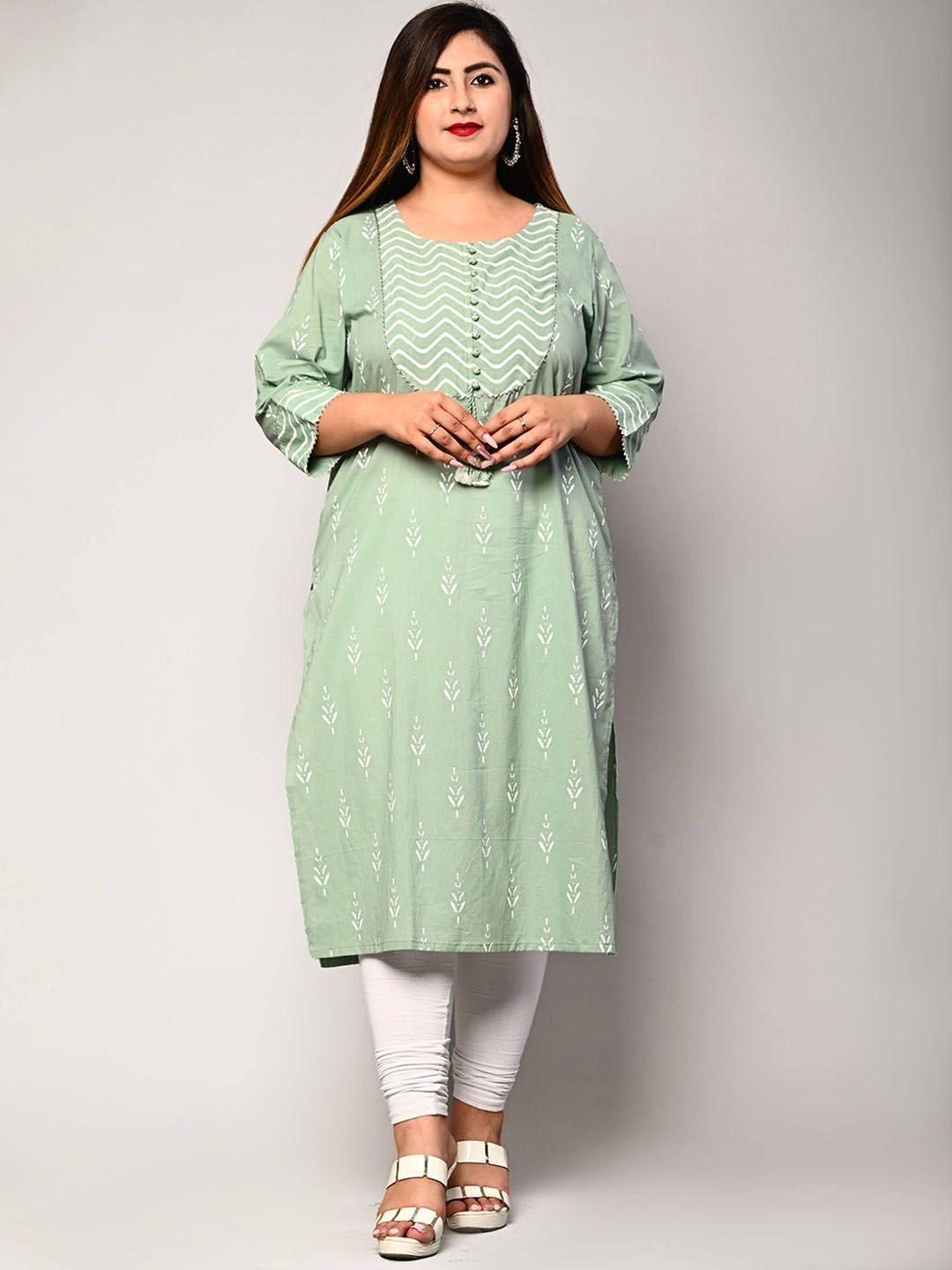 swasti women green & seacrest geometric embroidered floral pathani kurta