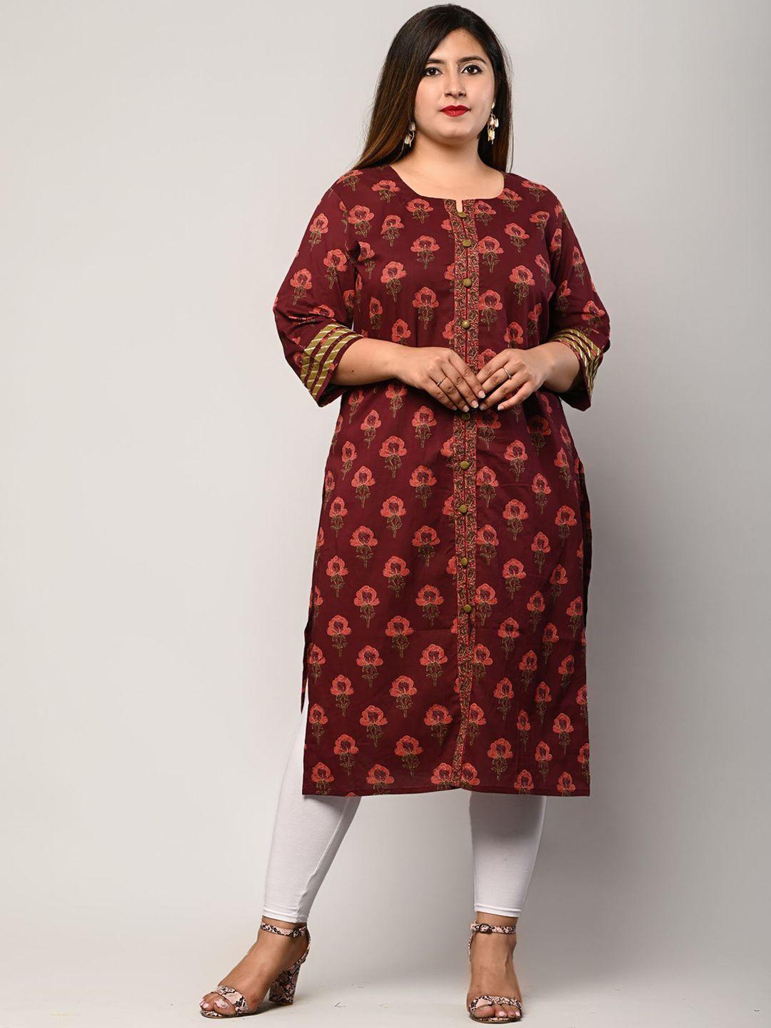 swasti women maroon & dark sienna ethnic motifs printed floral kurta