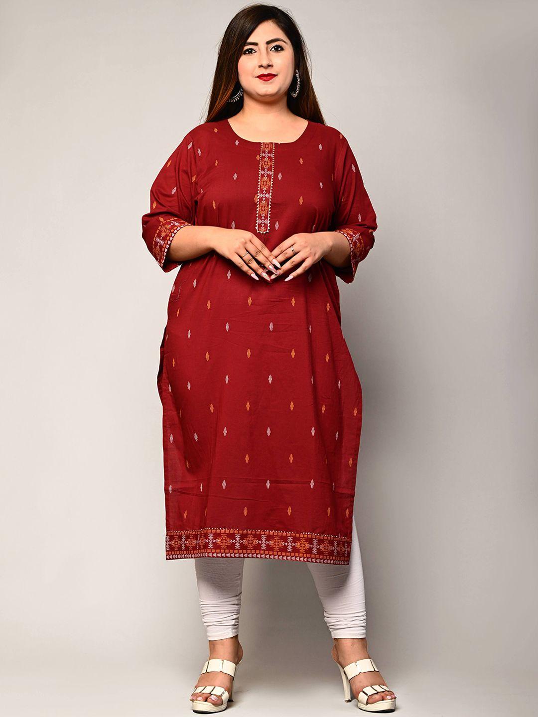 swasti women maroon ethnic motifs embroidered thread work floral kurta