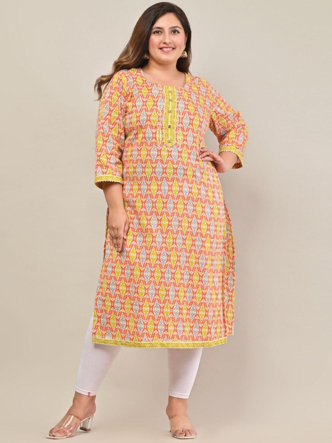 swasti women peach-coloured & white printed gotta patti cotton kurta