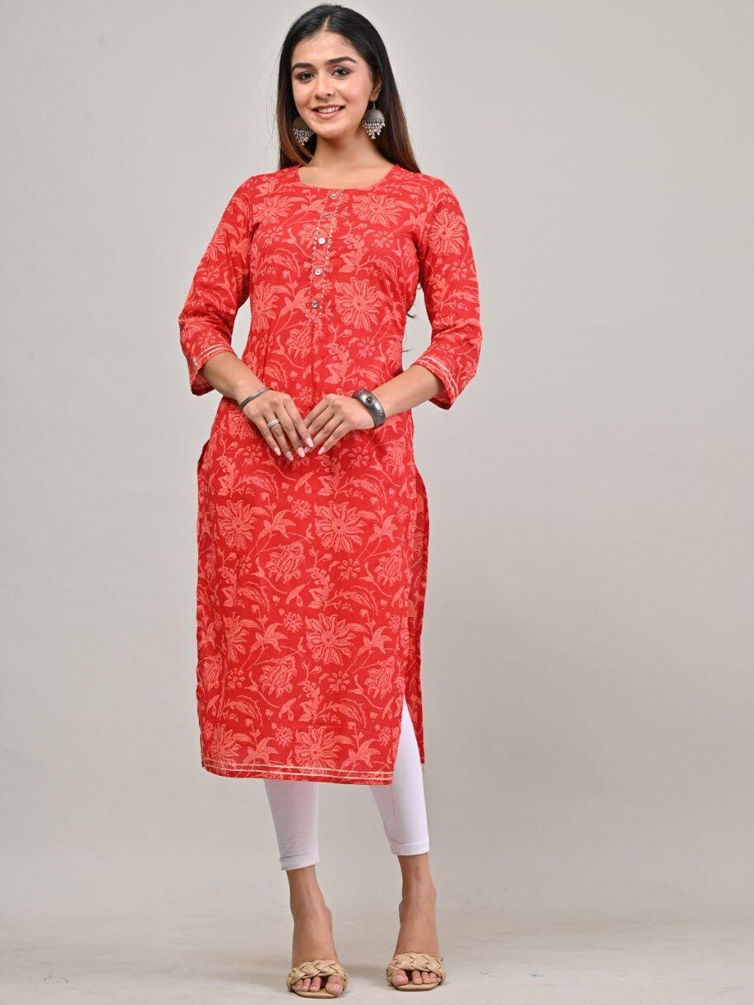 swasti women red printed floral kurta