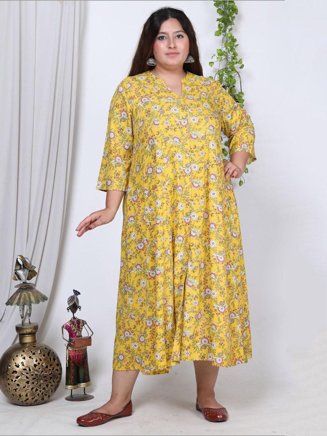 swasti yellow floral print puff sleeve a-line dress