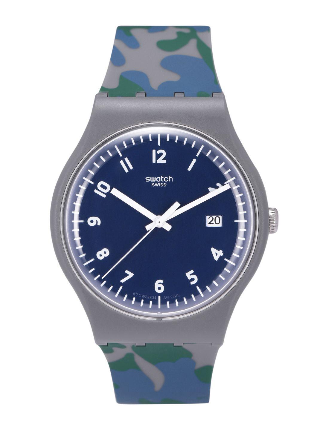 swatch corerefresh unisex navy blue analogue watch suom400