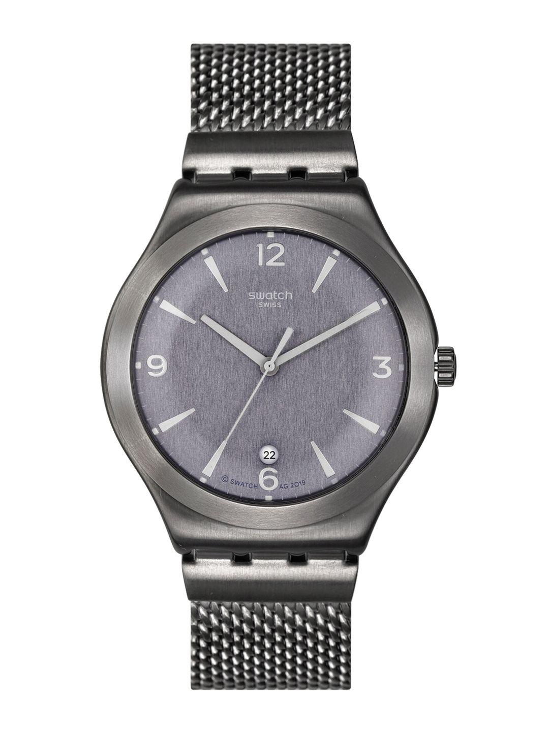 swatch men charcoal grey swiss made water resistant analogue watch