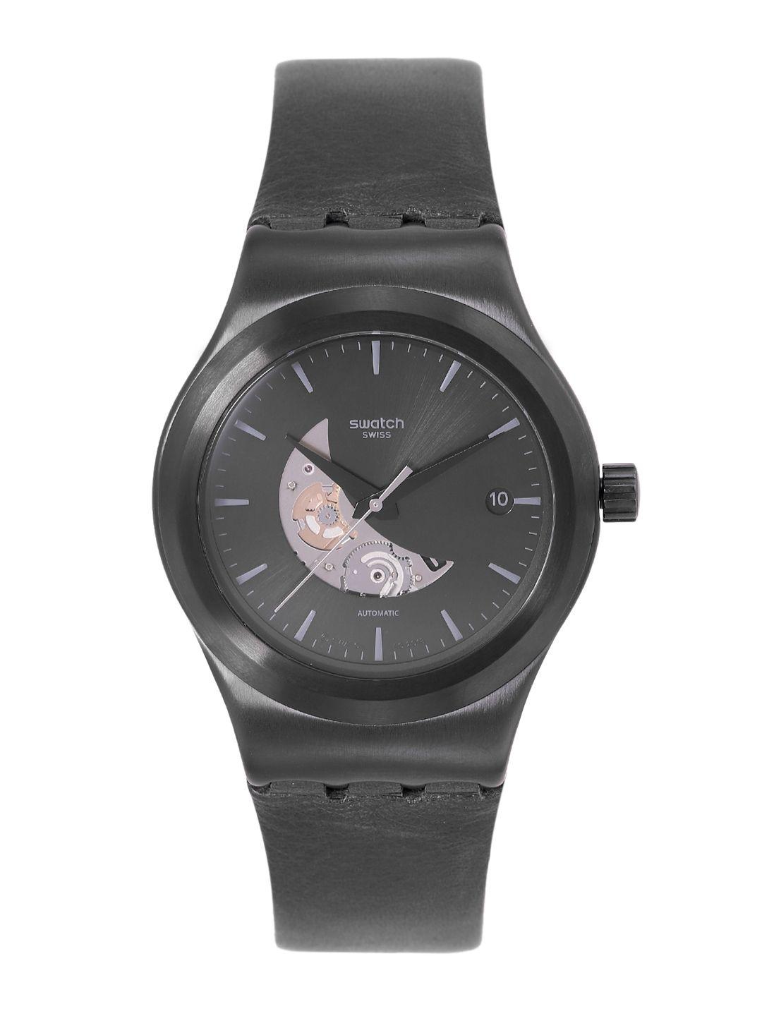 swatch sistem51 men black water resistant analogue watch yib404