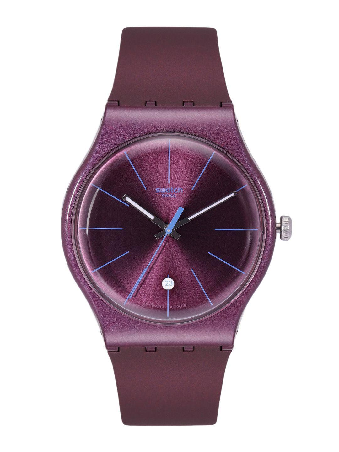 swatch swatchessentials unisex burgundy analogue watch suor402