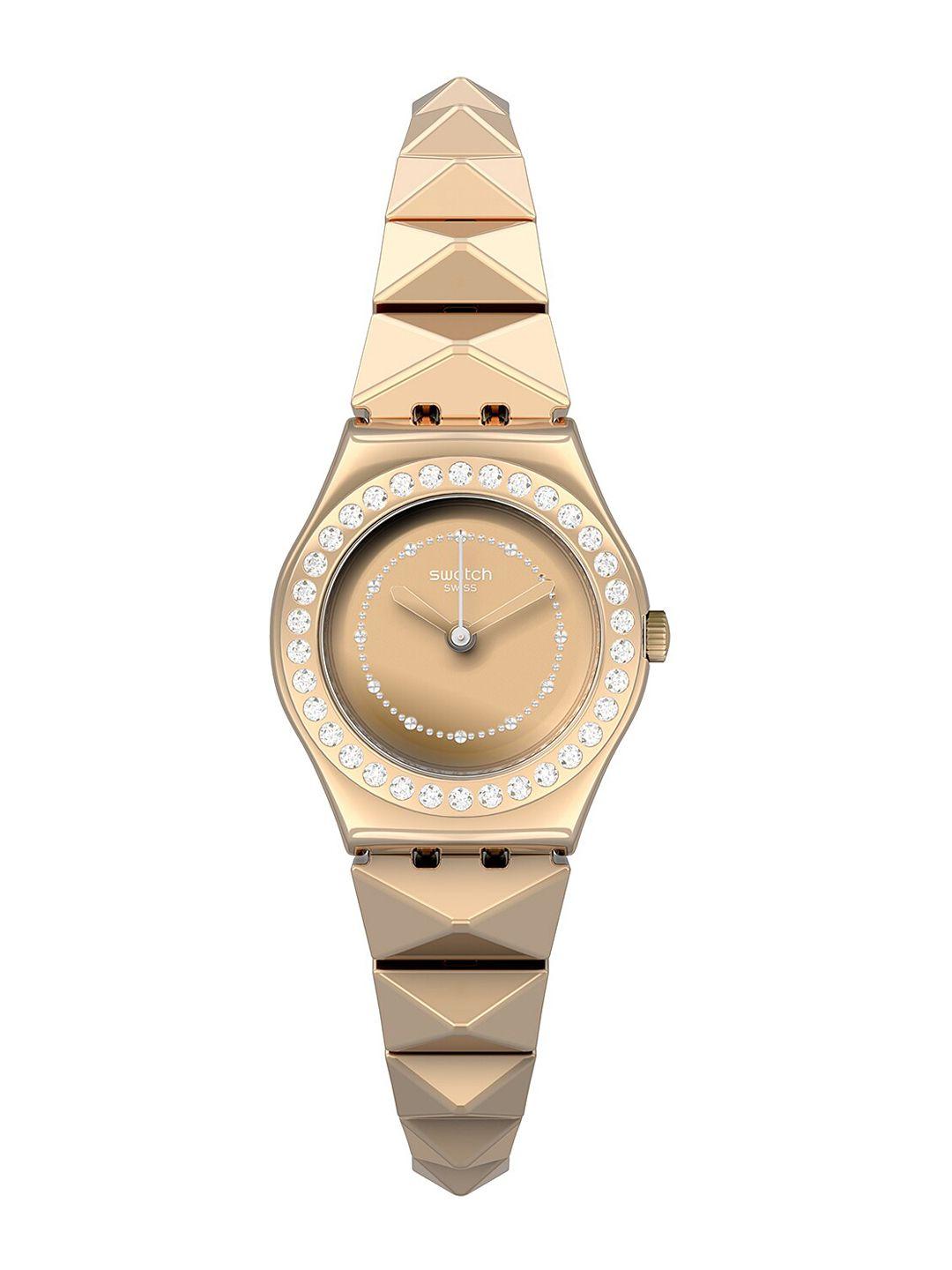 swatch unisex embellished dial & stainless steel wrap around straps analogue watch ysg169g