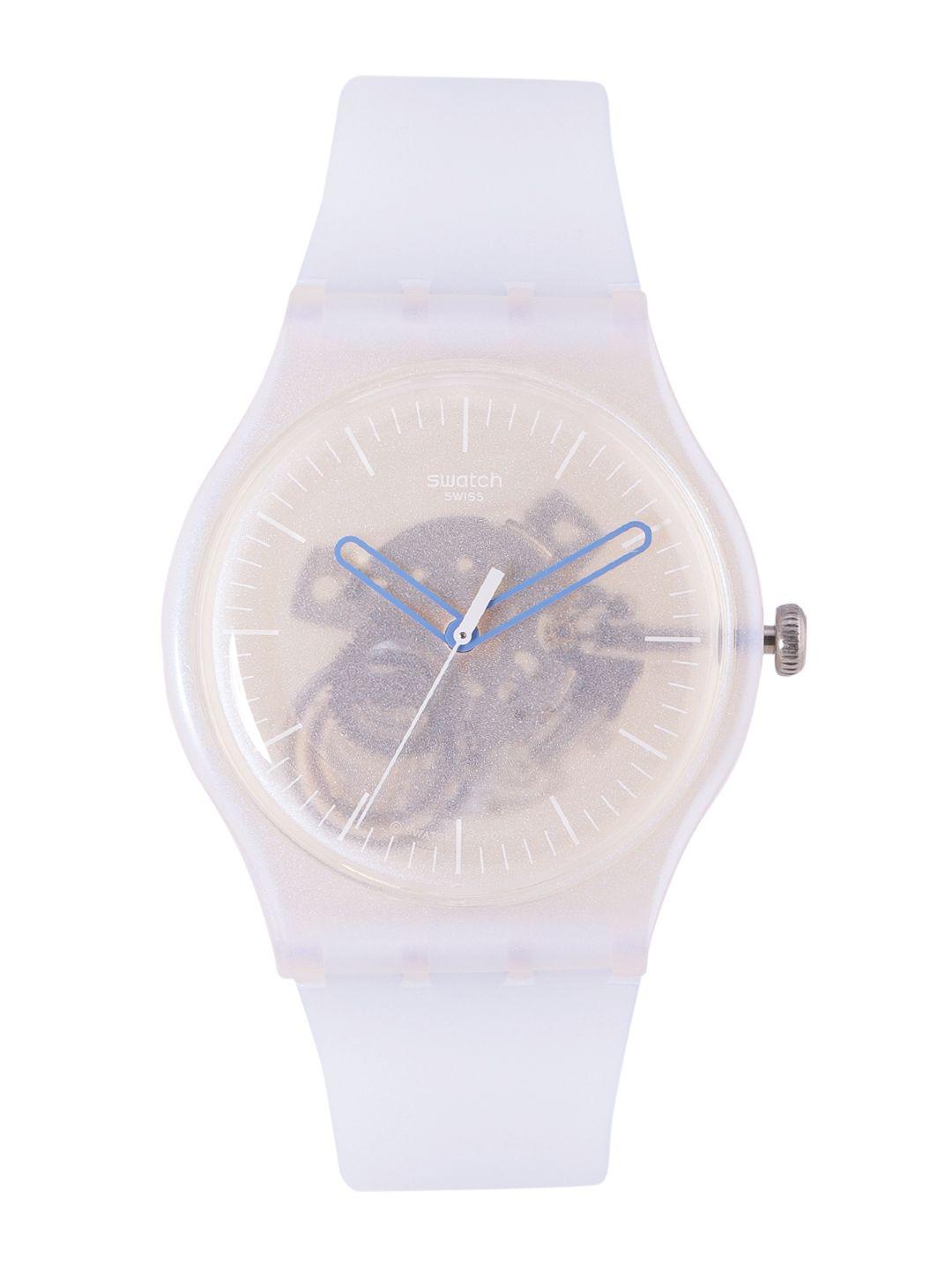 swatch unisex matte transparent swiss made analogue watch suok154