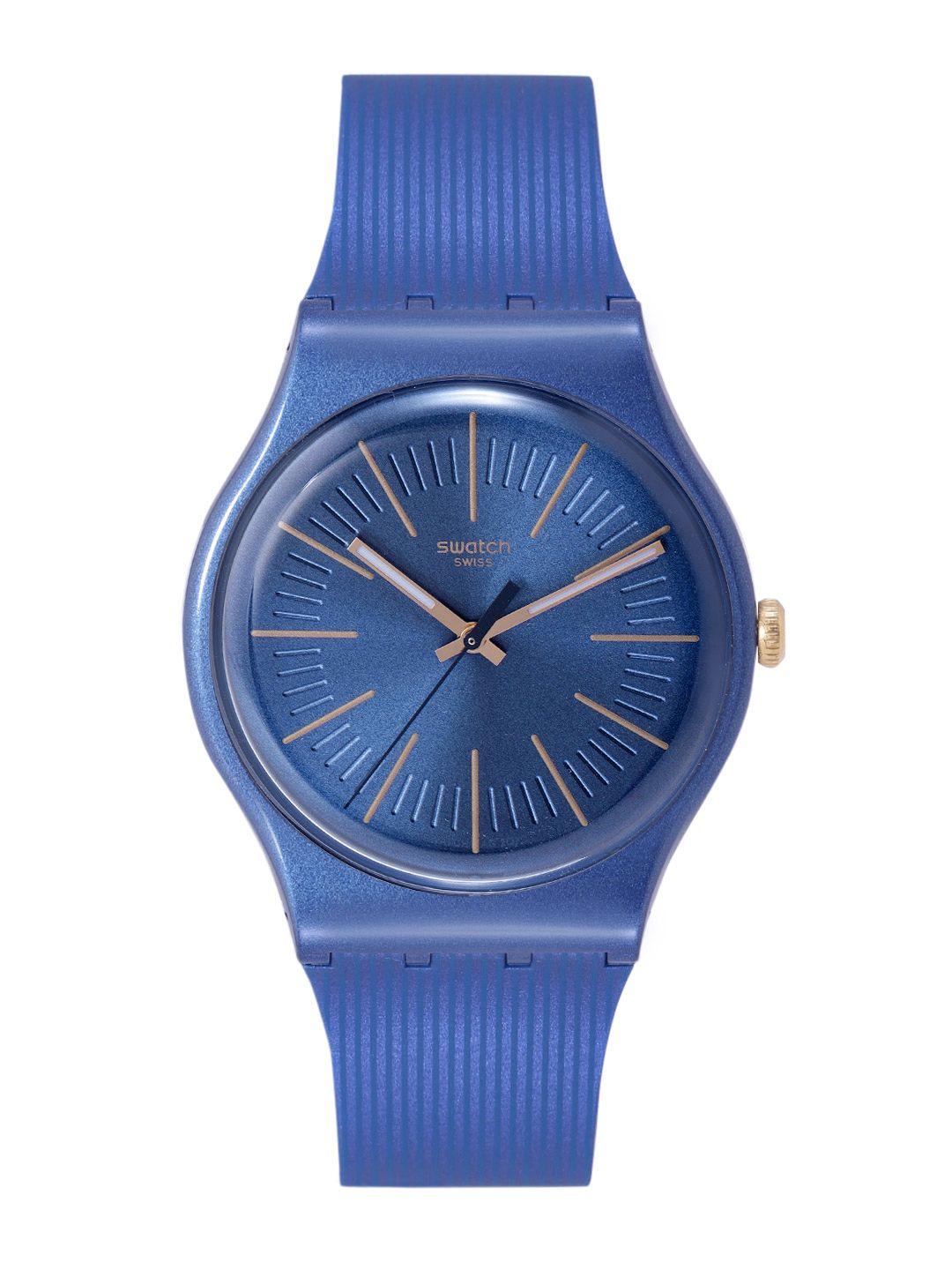 swatch unisex navy blue swiss made analogue watch suon143