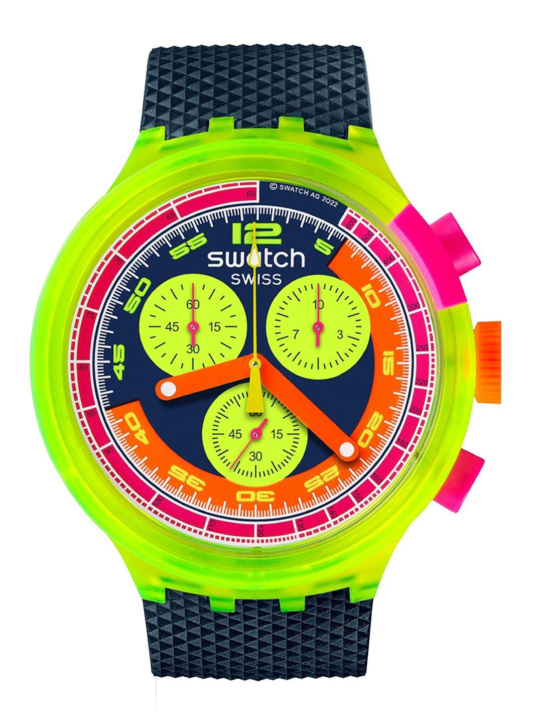 swatch unisex patterned dial & ceramic straps analogue watch sb06j100