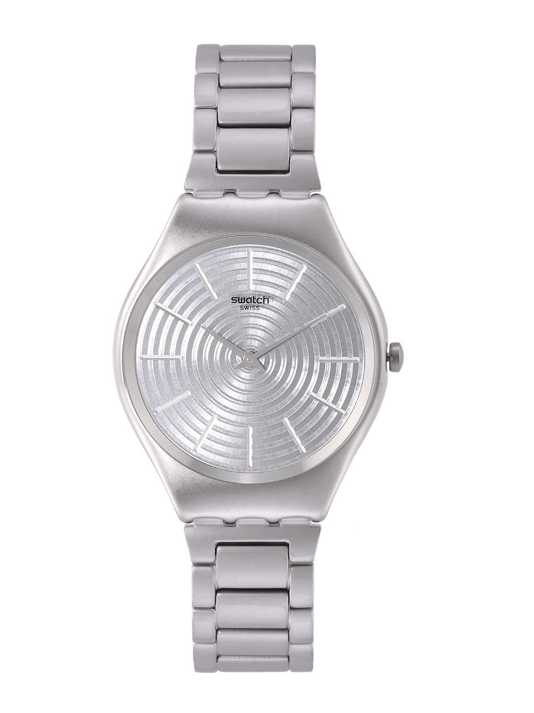 swatch unisex silver-toned swiss analogue watch syxs129g