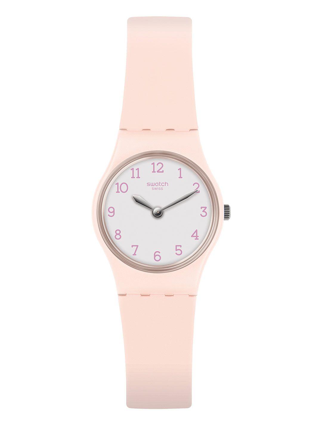 swatch unisex white dial & black straps analogue watch lp150
