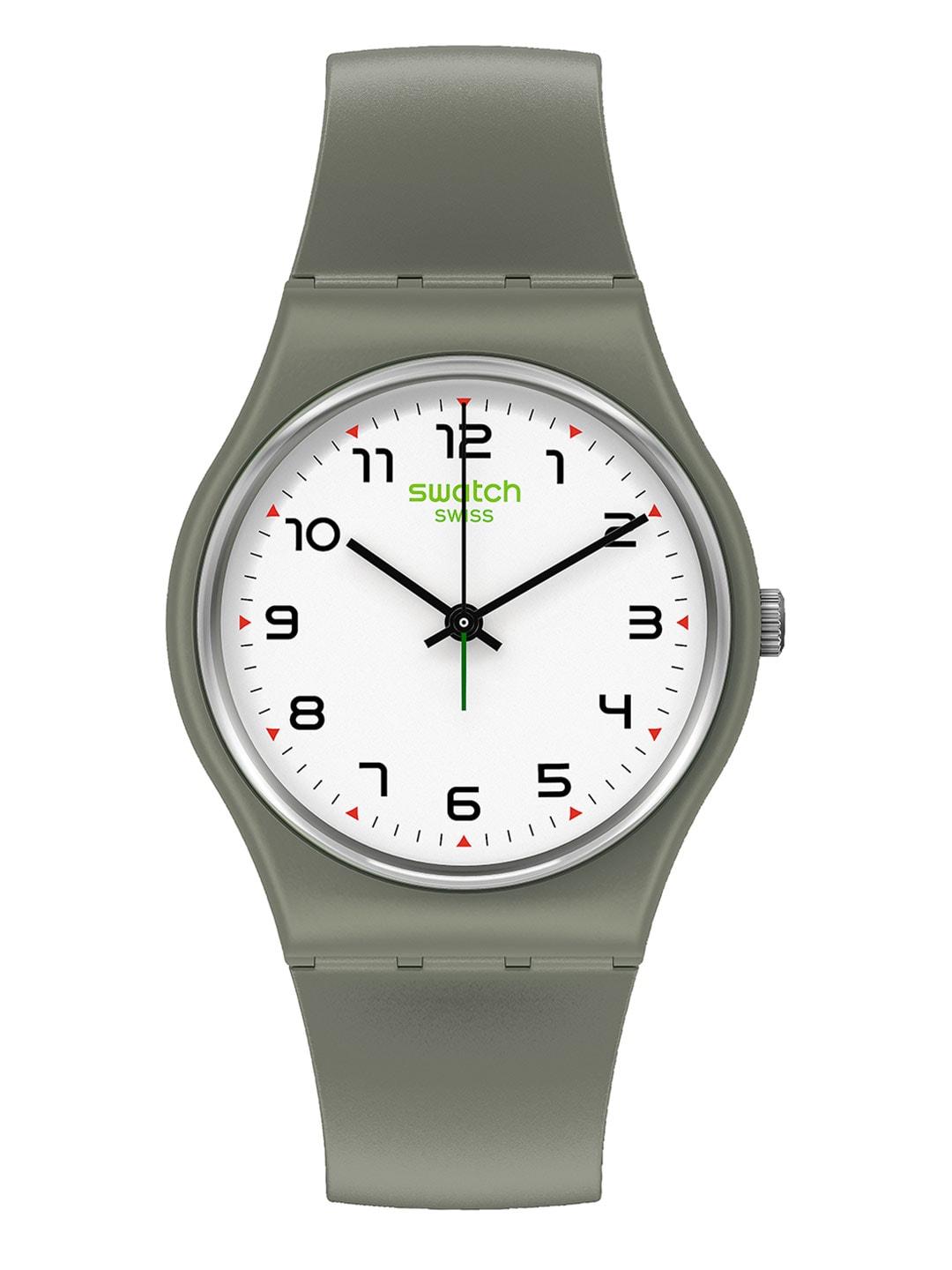 swatch unisex white skeleton dial & grey ceramic straps analogue watch