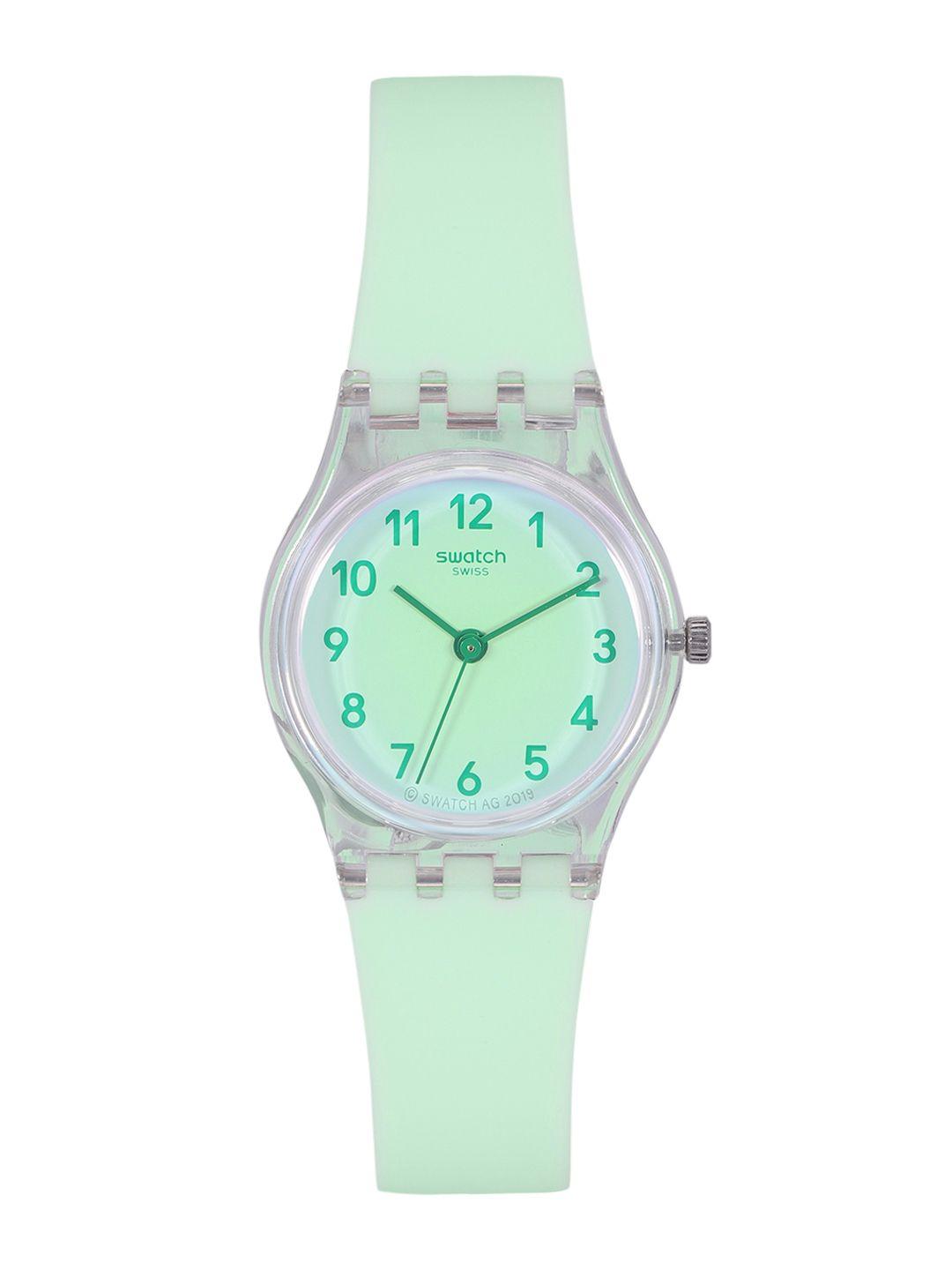 swatch women lime green water resistant analogue swiss made watch lk397