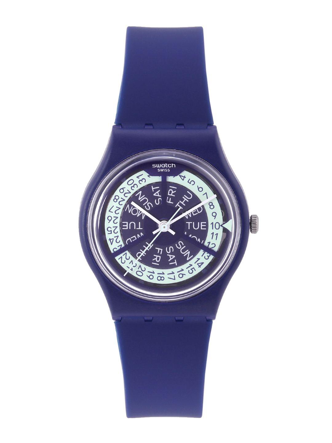 swatch women navy blue analogue watch gn727