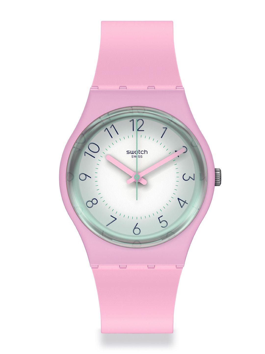swatch women white dial & pink straps analogue watch gp175