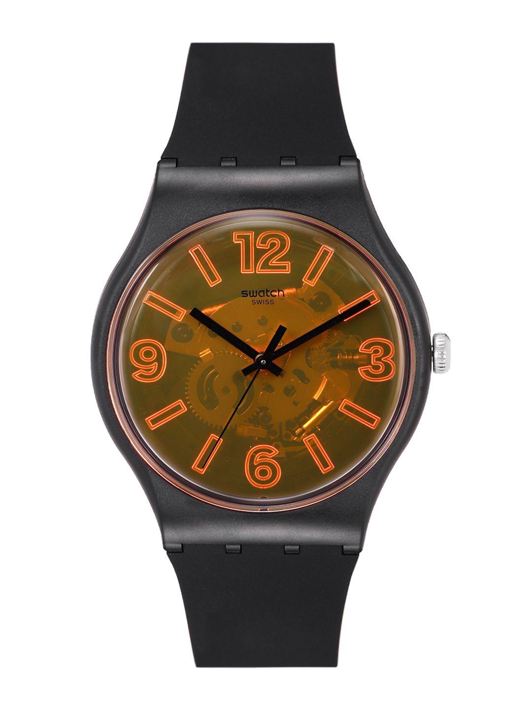 swatch bauswatch unisex orange analogue watch suob164