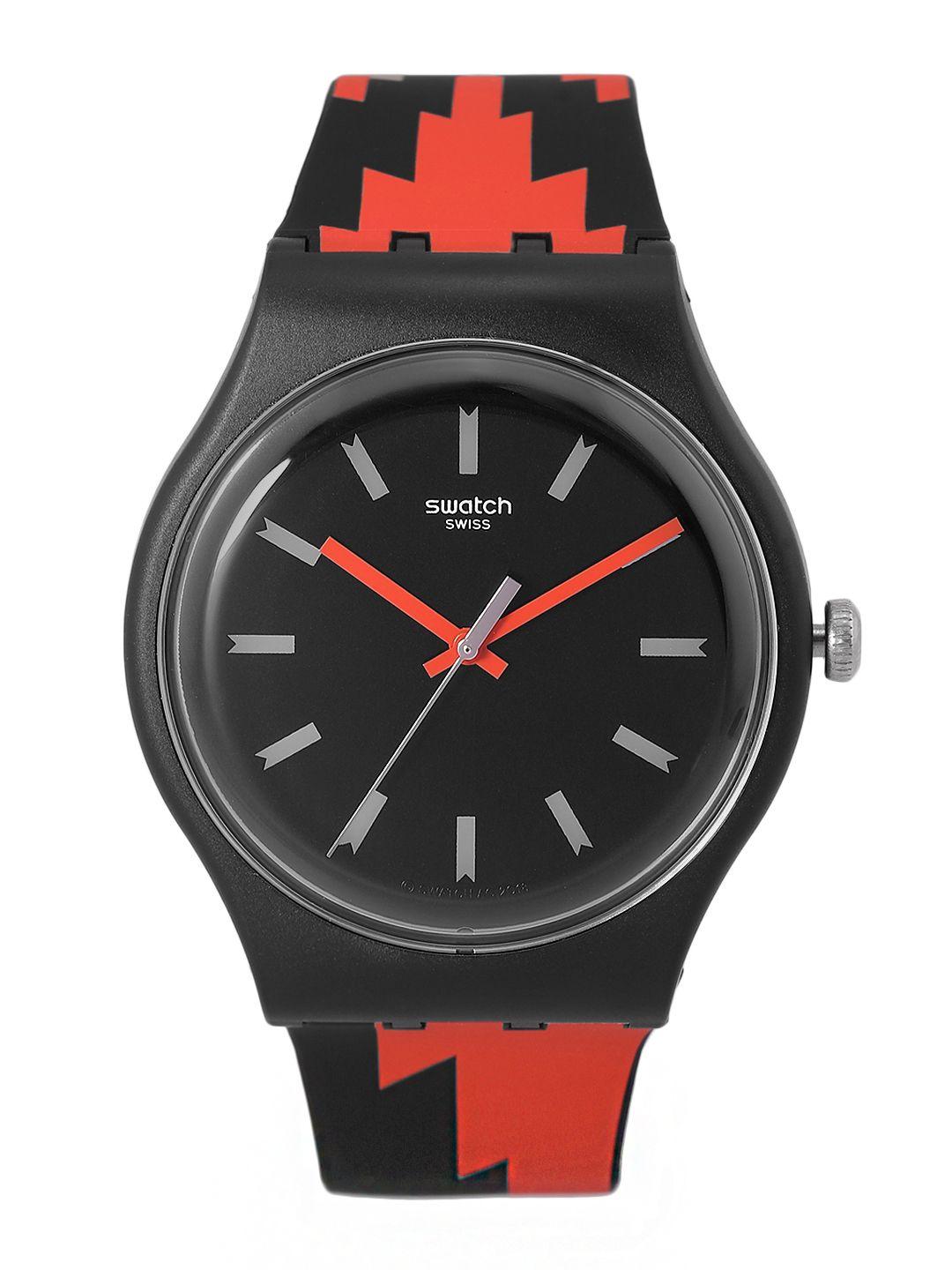 swatch iloveyourfolk unisex black water resistant analogue watch suob167