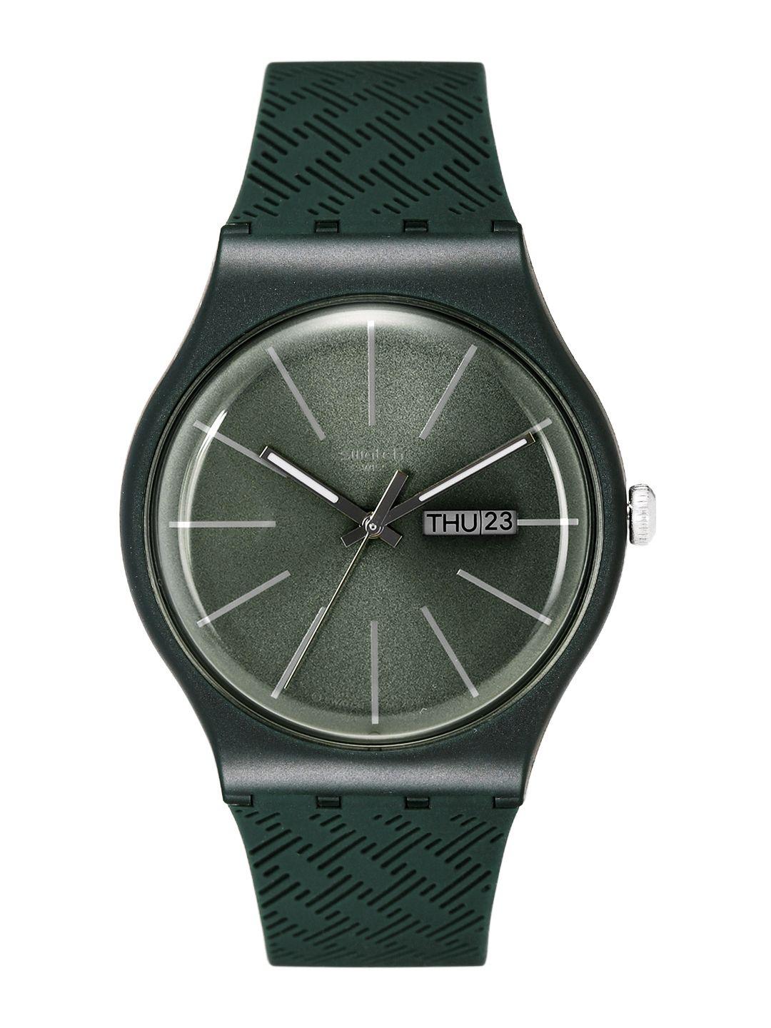swatch iloveyourfolk unisex olive water resistant analogue watch suog710