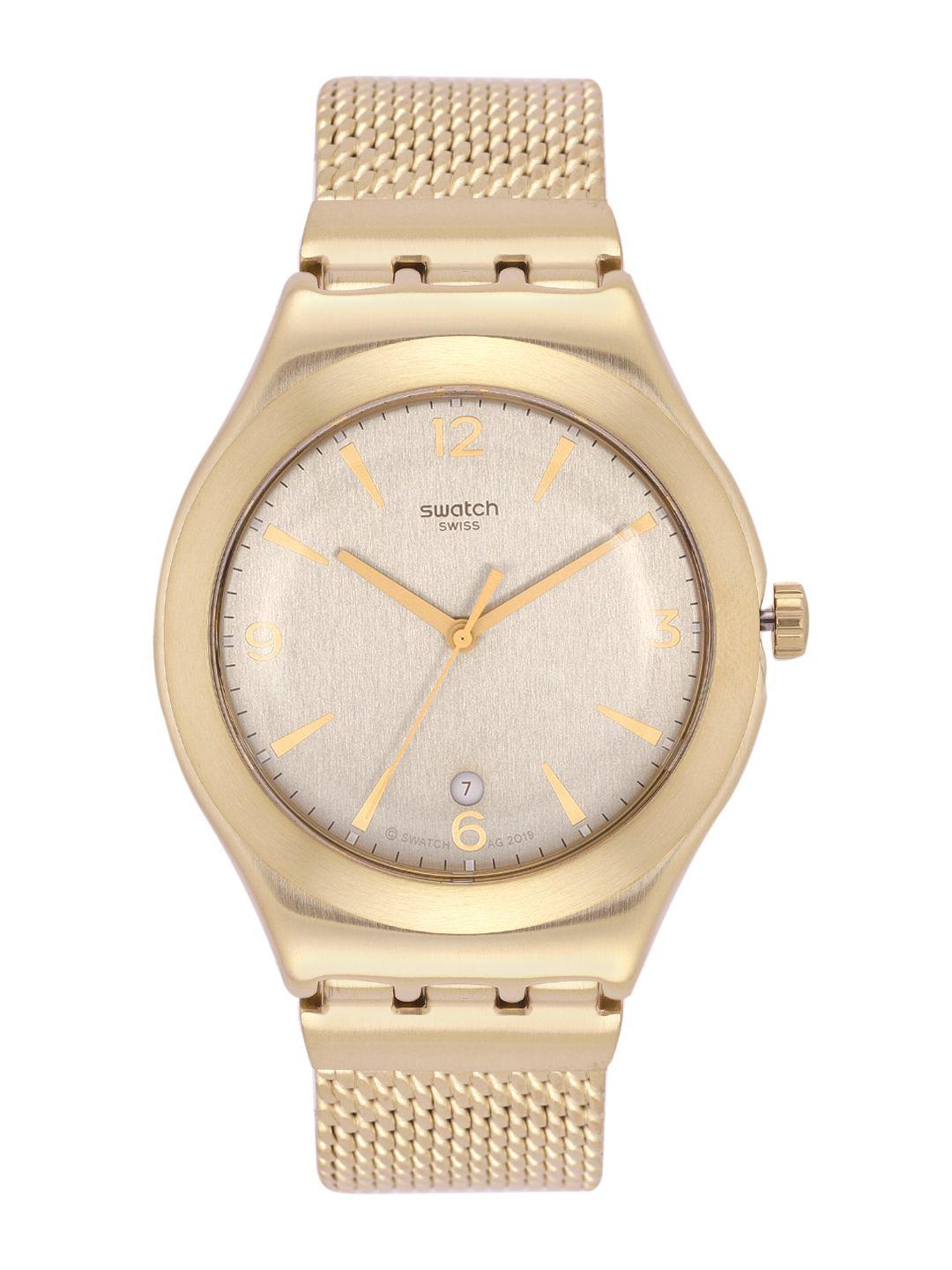 swatch men gold-toned swiss made water resistant analogue watch