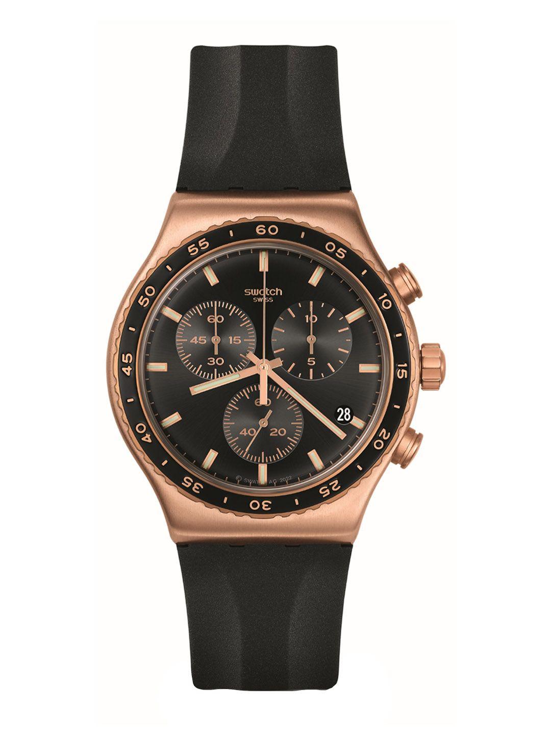 swatch men skeleton dial & straps analogue watch yvg410