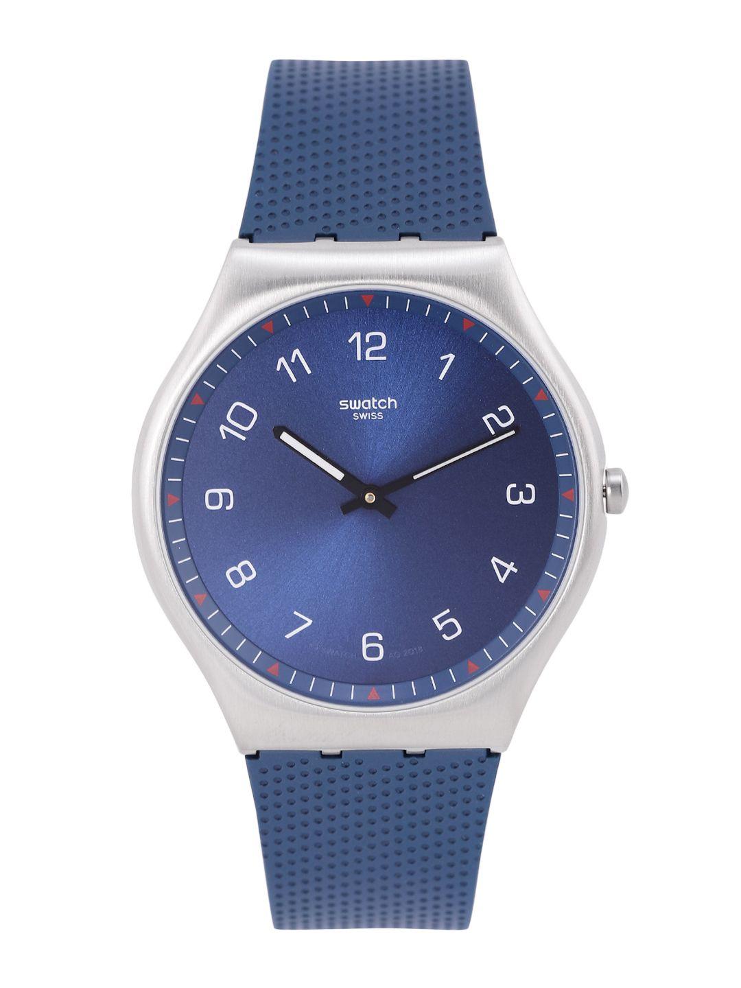 swatch skinirony42 unisex navy blue water resistant analogue watch ss07s102