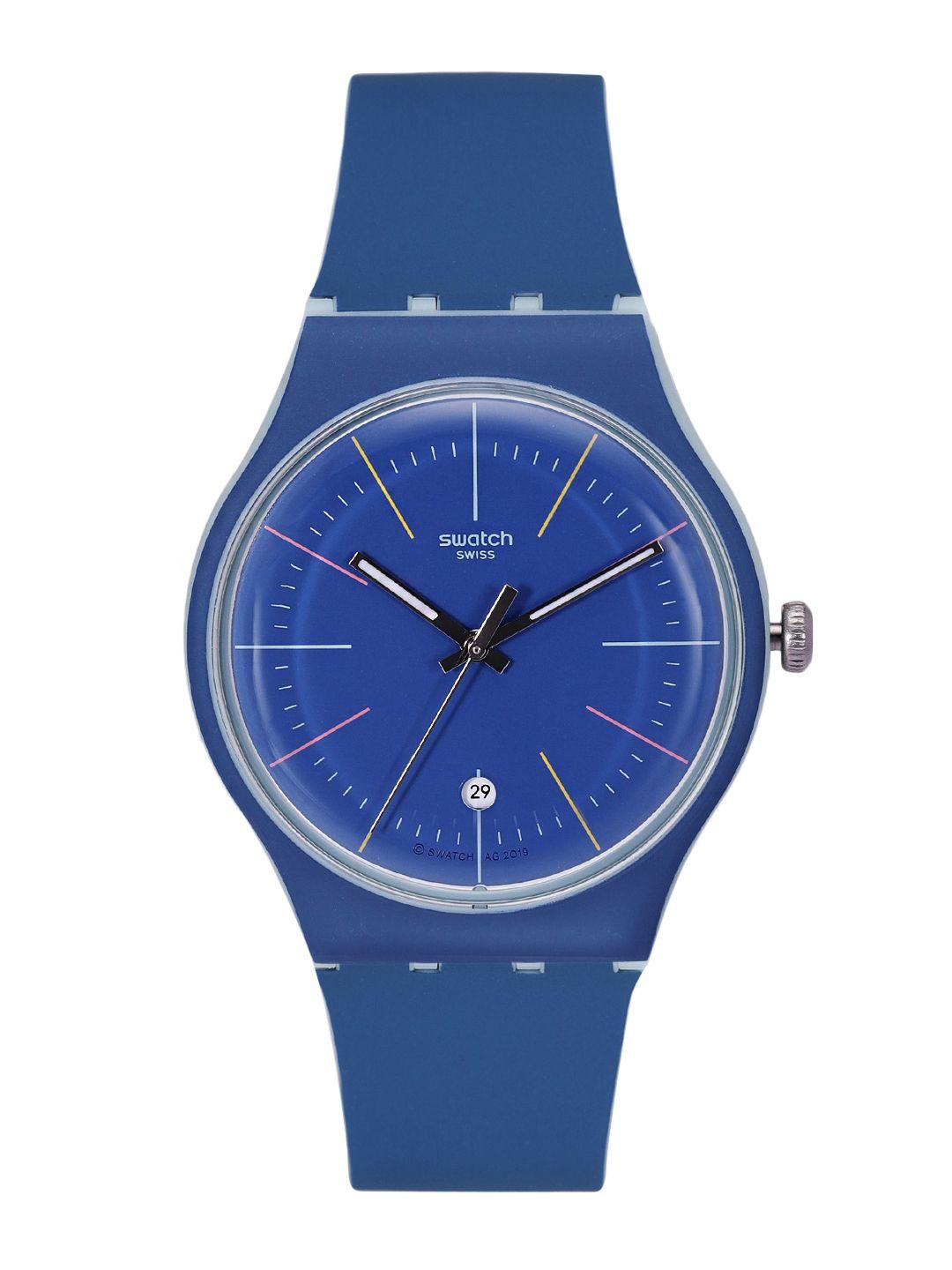 swatch swatchessentials unisex blue water resistant analogue watch suos403