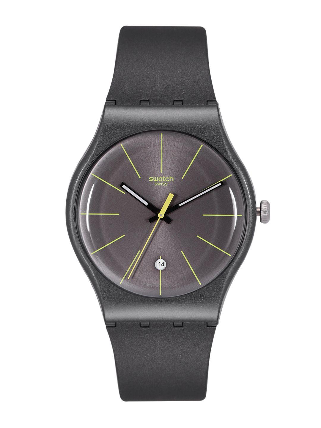 swatch swatchessentials unisex charcoal analogue watch suob404