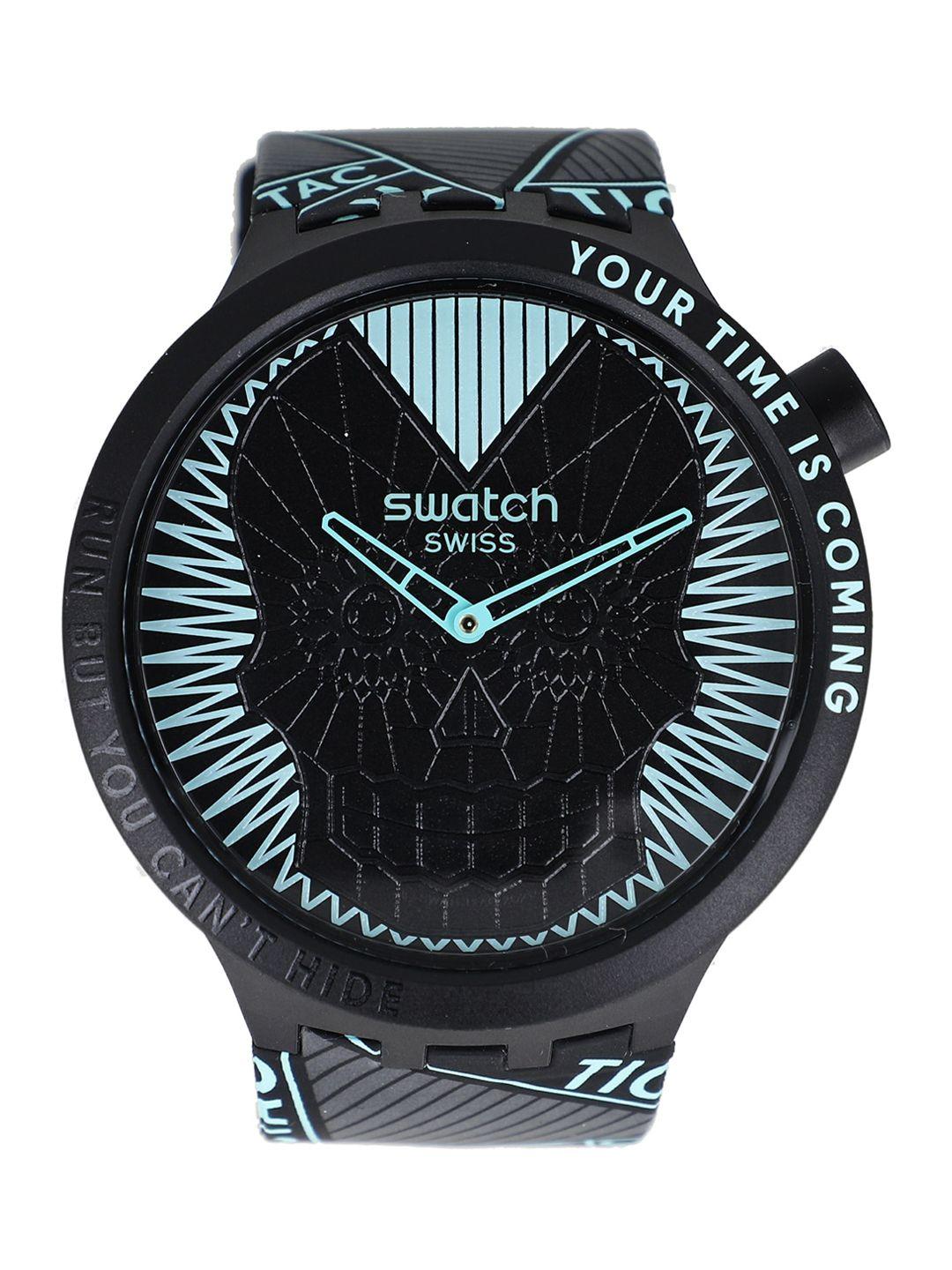 swatch unisex black printed dial & straps water resistant analogue watch sb01b129