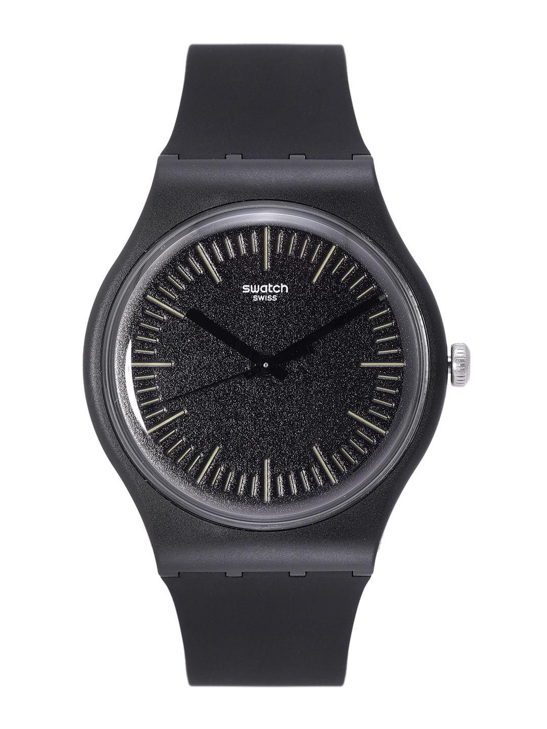 swatch unisex black water resistant analogue watch suob184