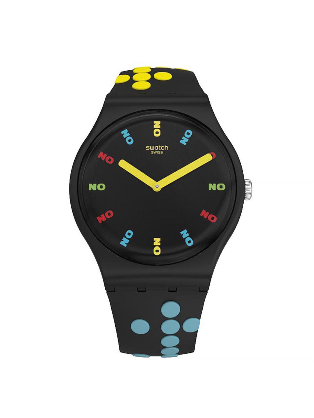 swatch unisex black water resistant analogue watch suoz302