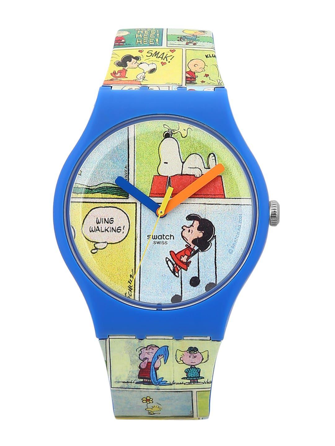 swatch unisex blue printed dial & blue straps analogue watch so29z108_a