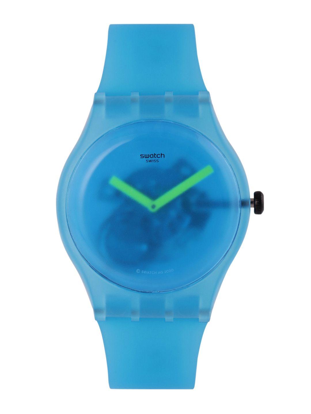 swatch unisex blue swiss made water resistant analogue watch suos112