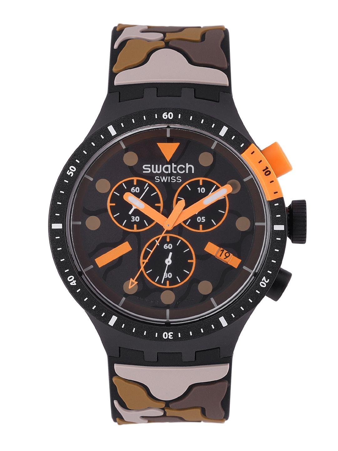 swatch unisex charcoal grey swiss made patterned water resistant analogue watch sb02b410