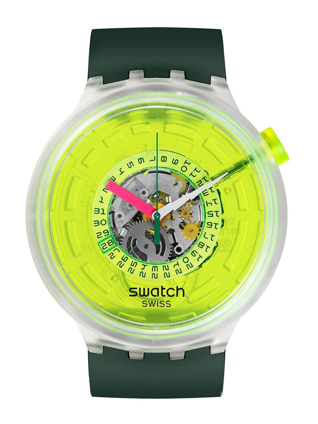 swatch unisex patterned dial & ceramic straps analogue watch sb05k400