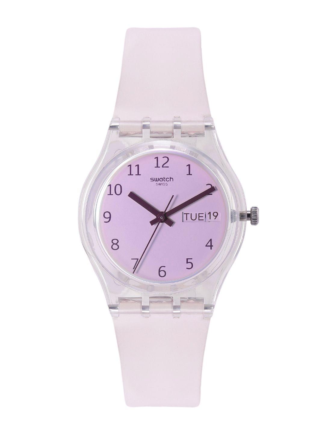 swatch unisex pink water resistant analogue watch