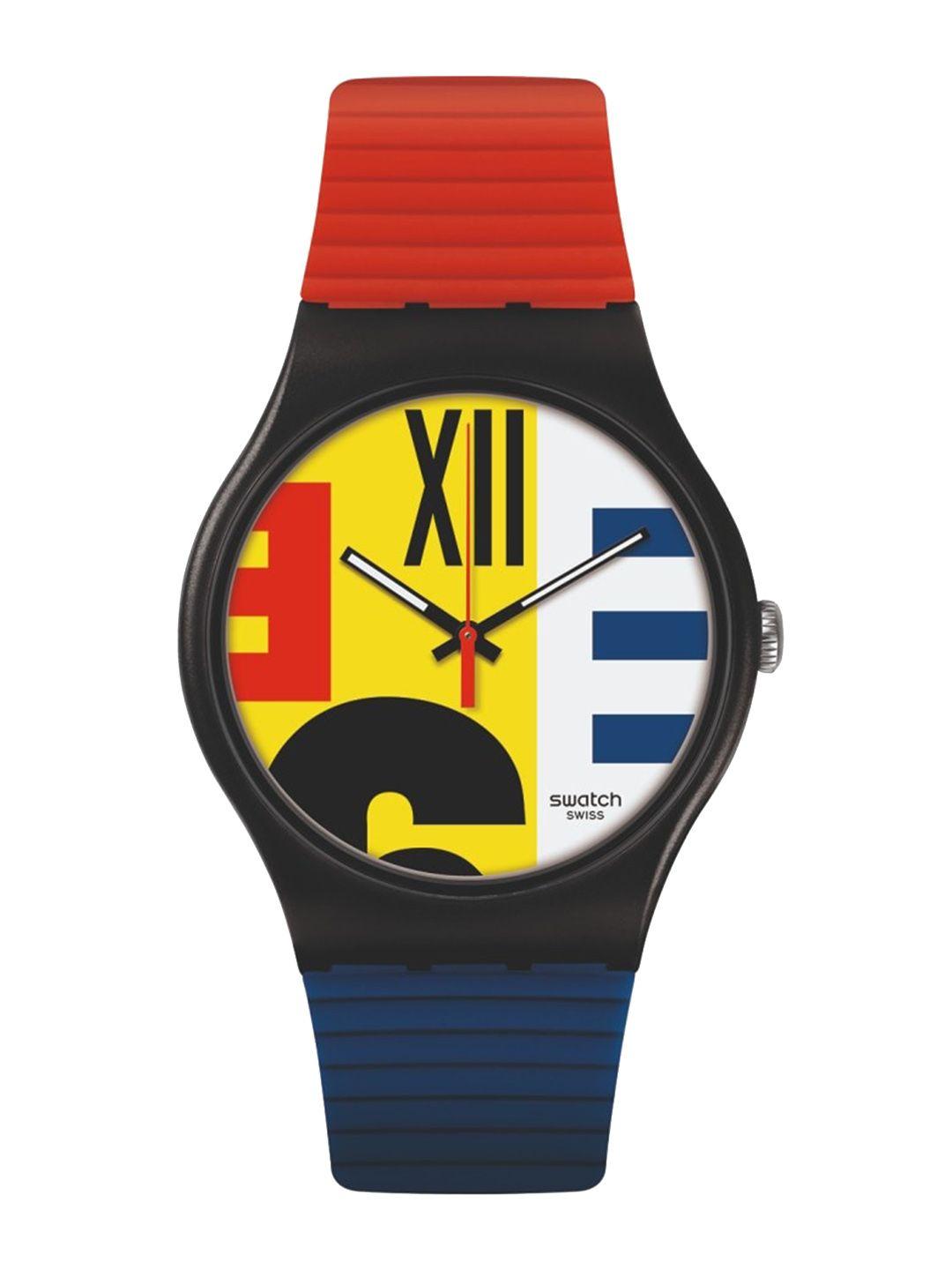 swatch unisex printed dial & textured straps analogue watch suob171_a