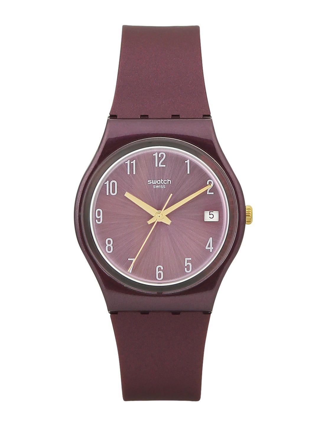 swatch unisex purple skeleton dial & purple straps analogue watch gv403