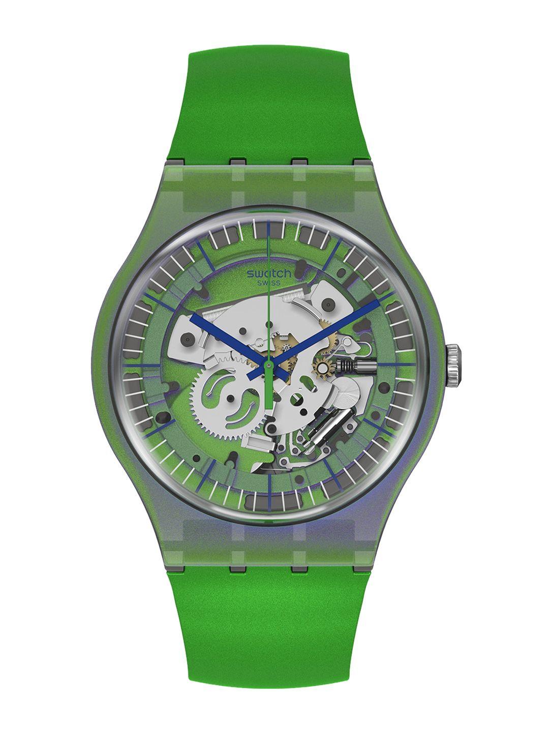 swatch unisex skeleton dial & straps analogue watch suom117