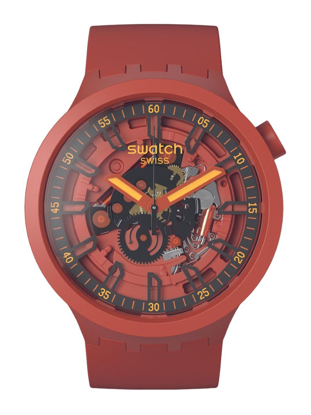 swatch unisex skeleton dial analogue watch sb01r100