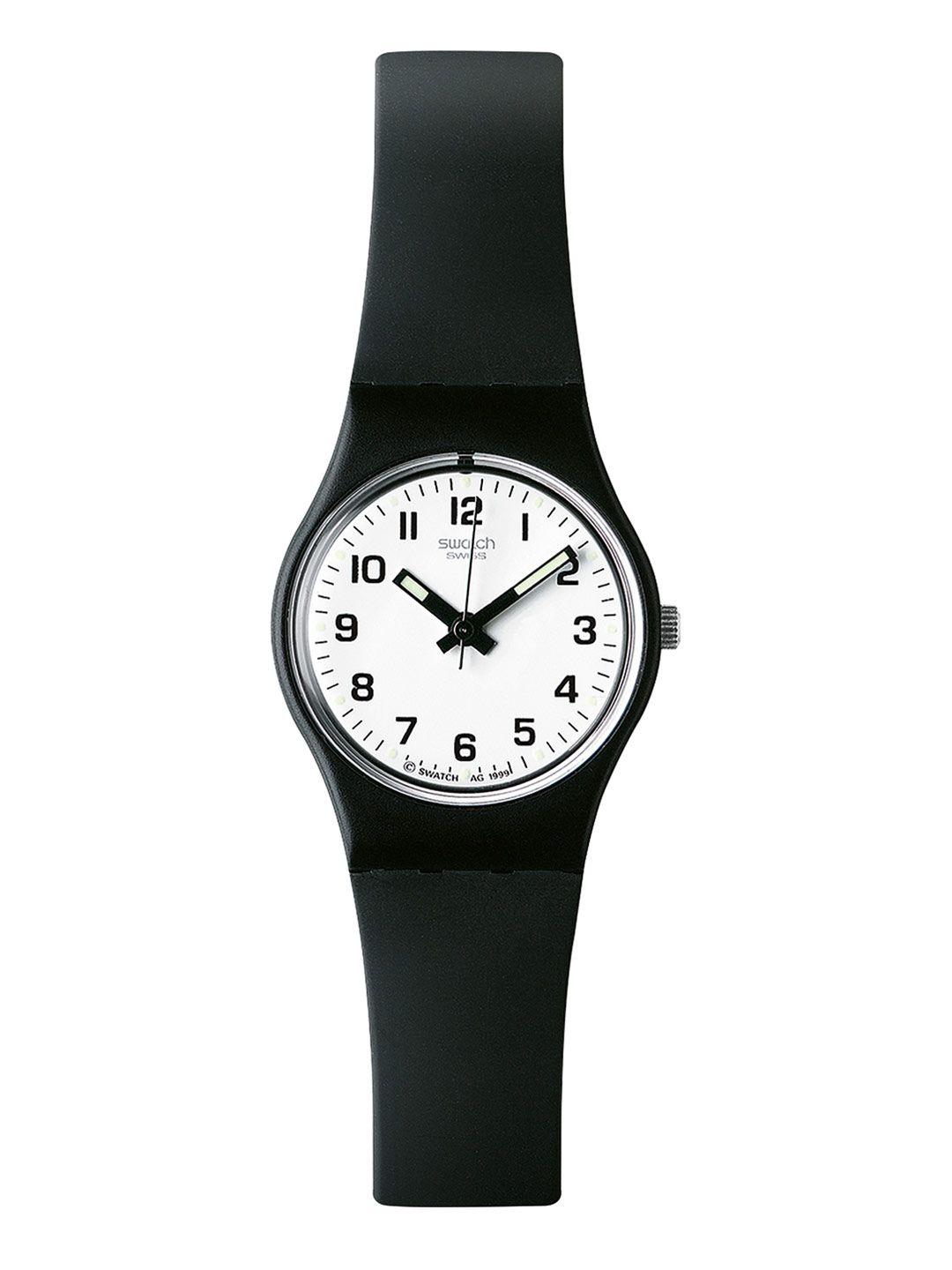 swatch unisex white dial & black ceramic straps analogue watch