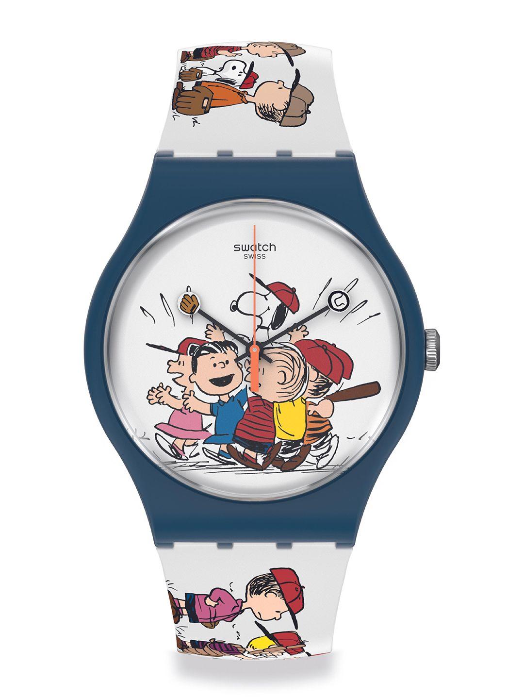 swatch unisex white printed dial & white straps analogue watch so29z107_a