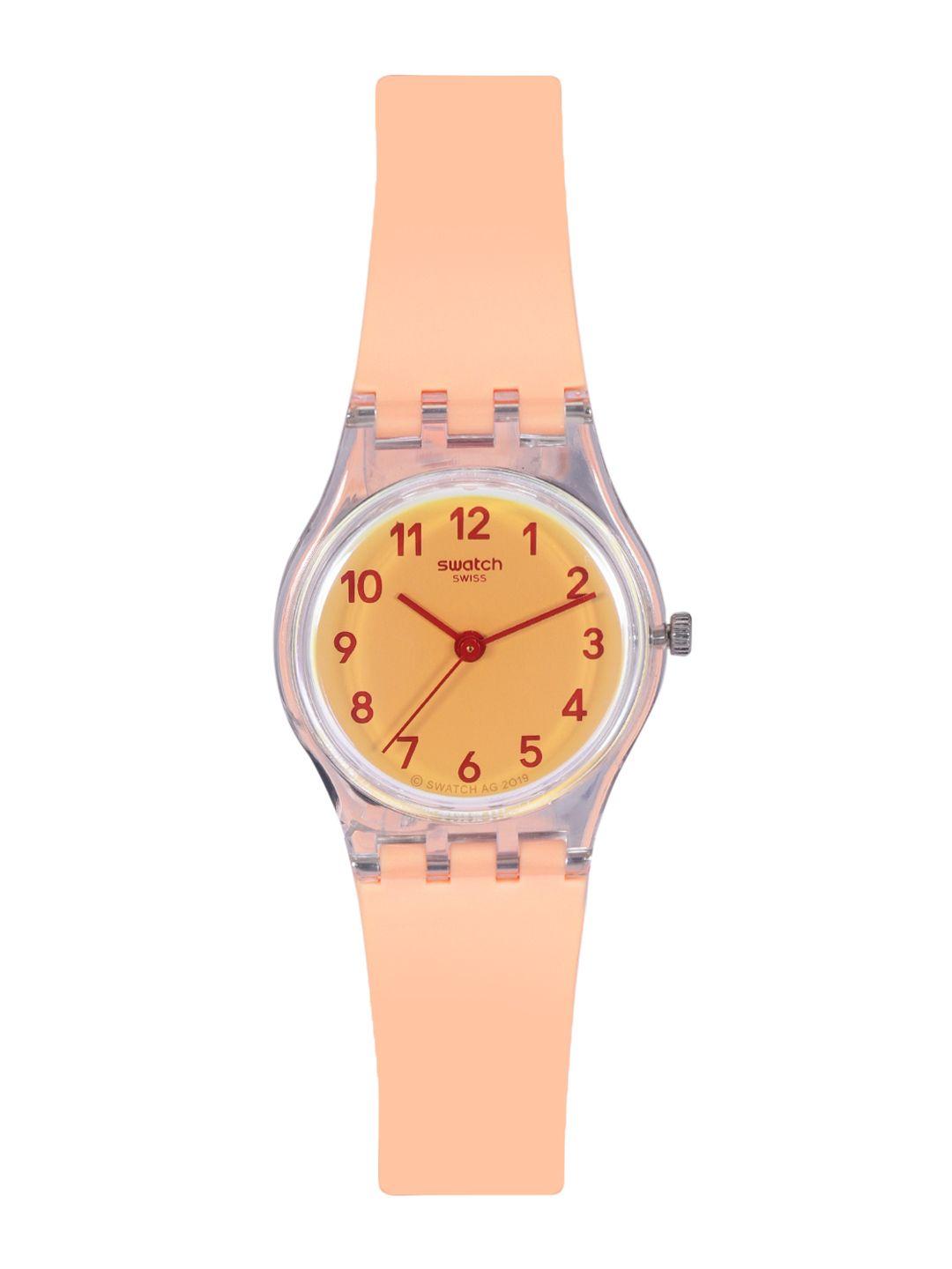 swatch women mustard yellow analogue water resistant swiss made watch lk395