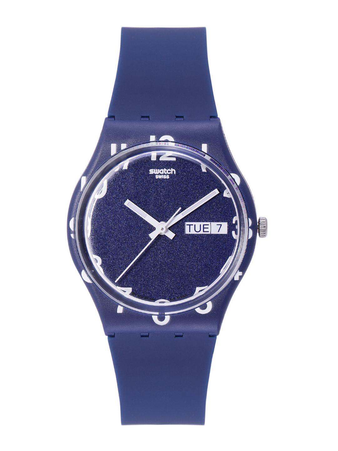 swatch women navy blue shock-resistant water resistant analogue  watch gn726