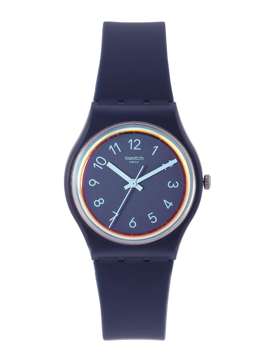 swatch women navy blue water resistant analogue watch gn274