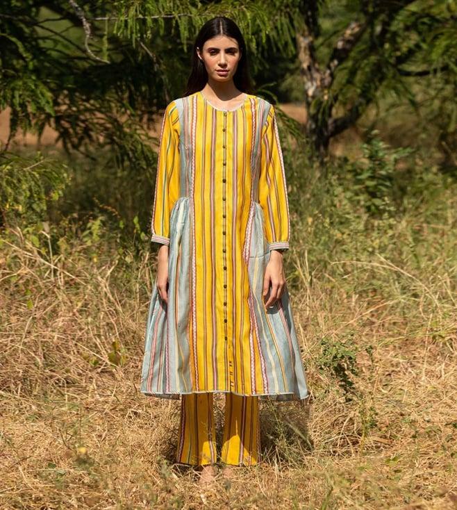 swati vijaivargie kamal striped color block yellow tunic
