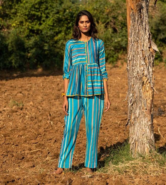 swati vijaivargie kamal striped turquoise pant