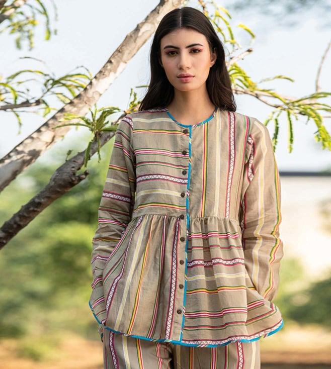 swati vijaivargie kamal stripes block beige shirt