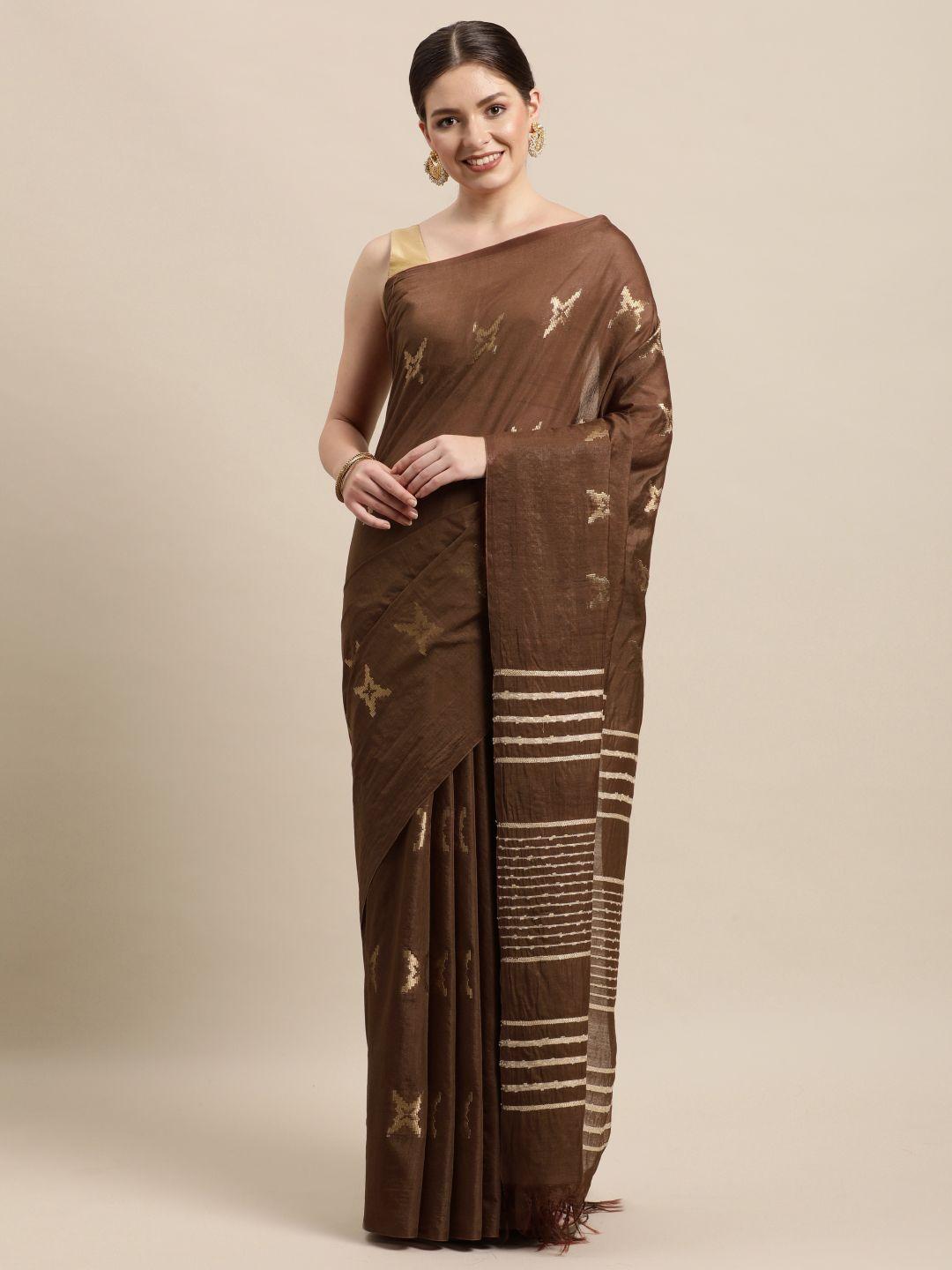 swatika brown & gold-toned ethnic motifs zari silk blend muga saree